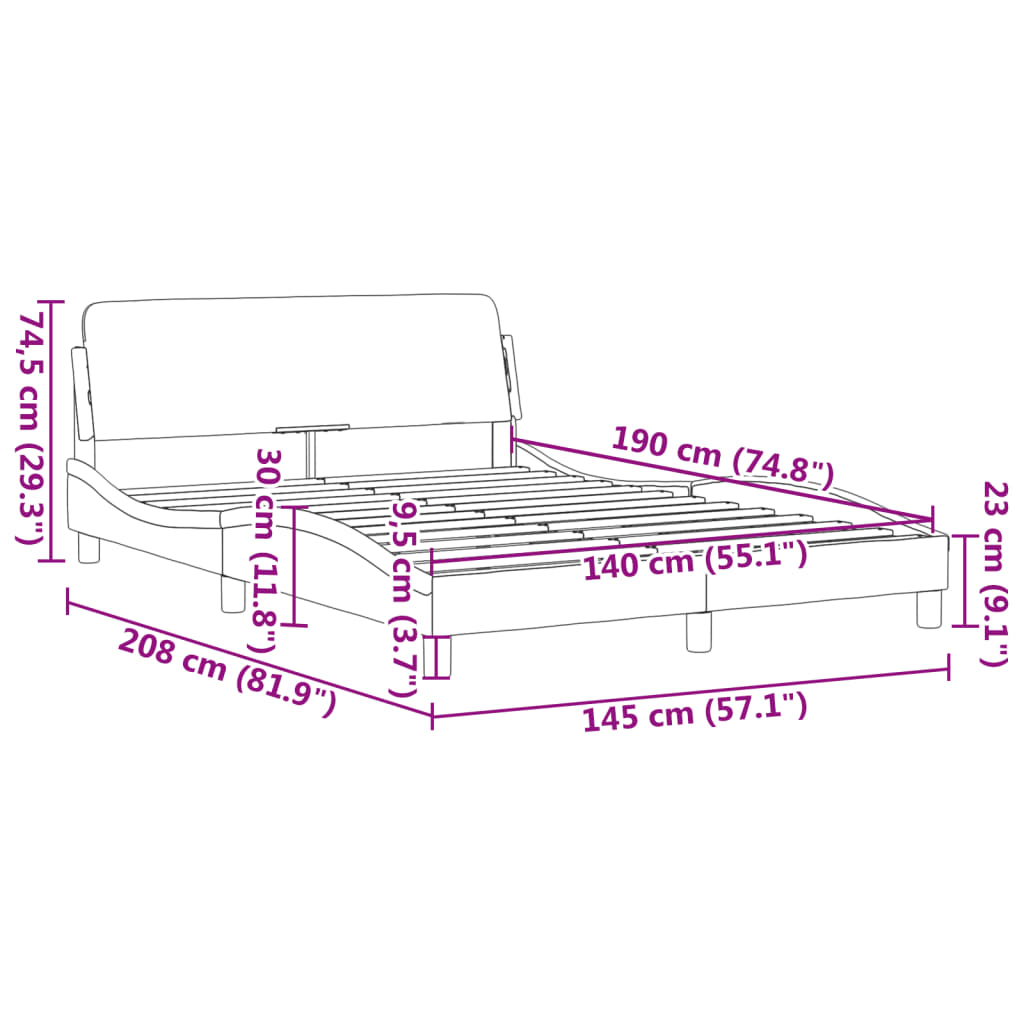 Sängram utan madrass svart 140x190 cm sammet