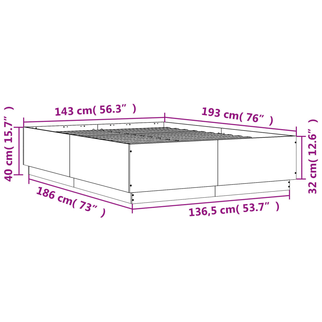 Sängram sonoma-ek 140x190 cm konstruerat trä