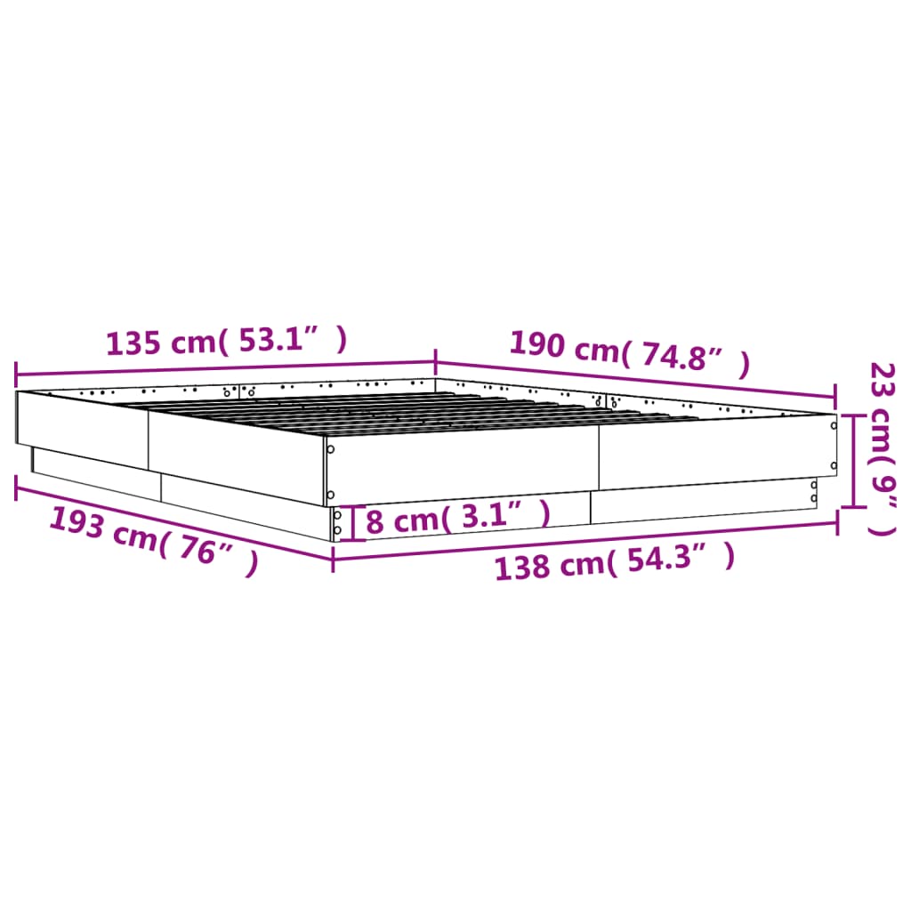 Sängram sonoma-ek 135x190 cm konstruerat trä