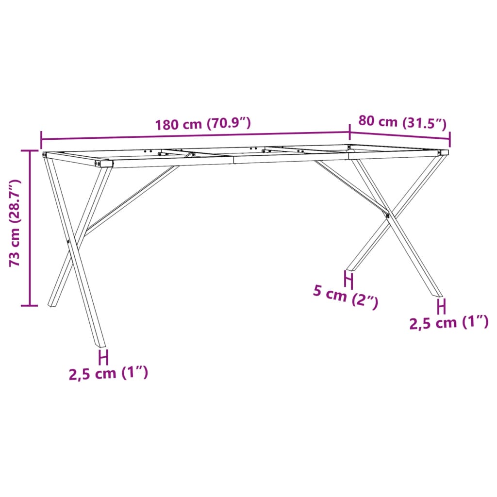 Bordsben för matbord X-ram 180x80x73 cm stål