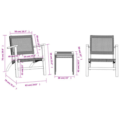 Caféset 3 delar beige konstrotting och massivt akaciaträ