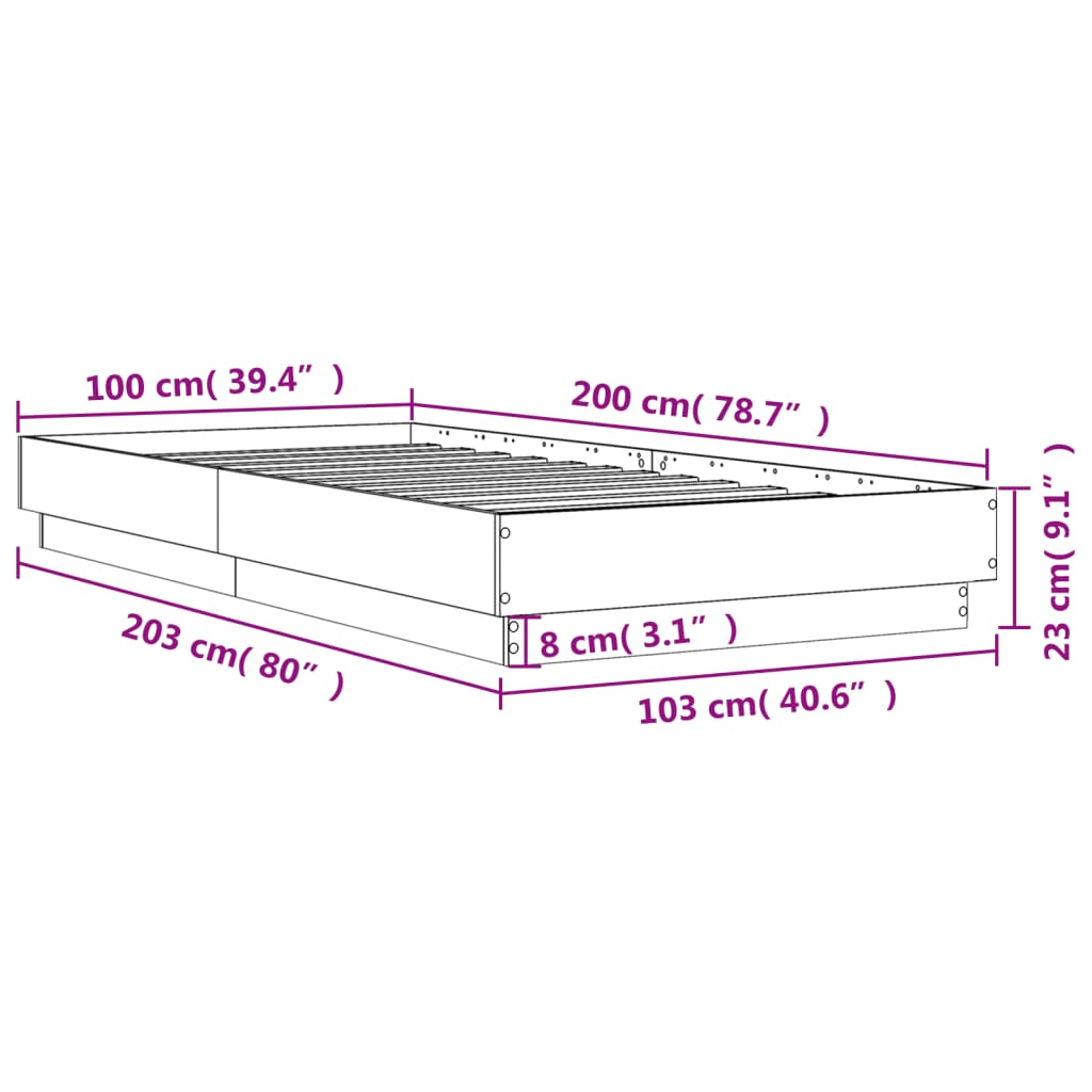 Sängram betonggrå 100x200 cm konstruerad trä