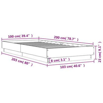 Sängram betonggrå 100x200 cm konstruerad trä