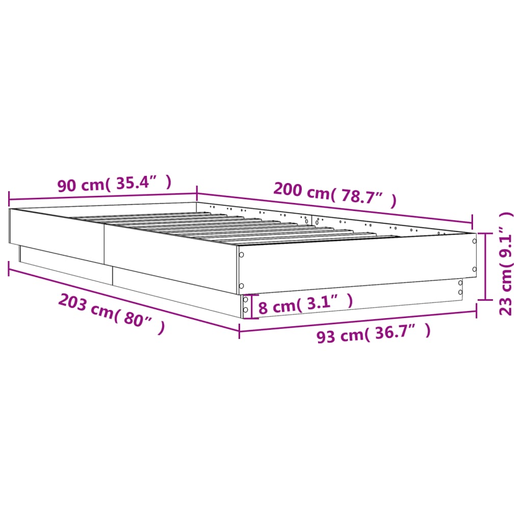 Sängram utan madrass sonoma-ek 90x200 cm konstruerad trä