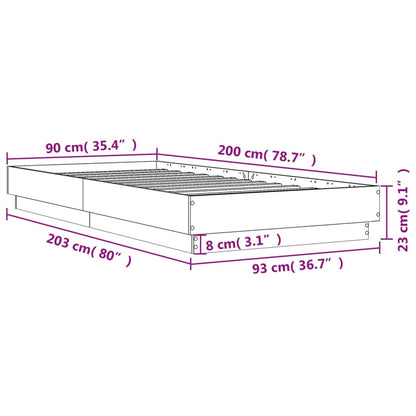 Sängram utan madrass brun ek 90x200 cm konstruerad trä