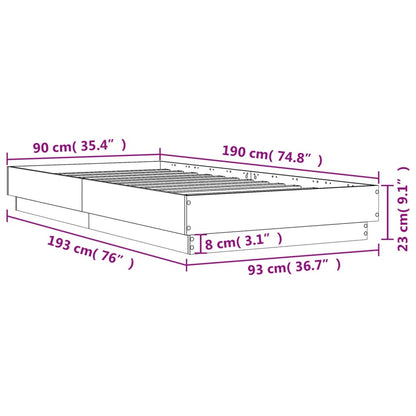 Sängram utan madrass brun ek 90x190 cm konstruerad trä