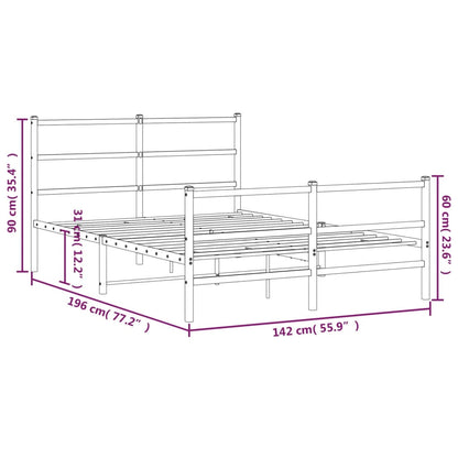 Sängram med huvudgavel och fotgavel vit metall 135x190 cm