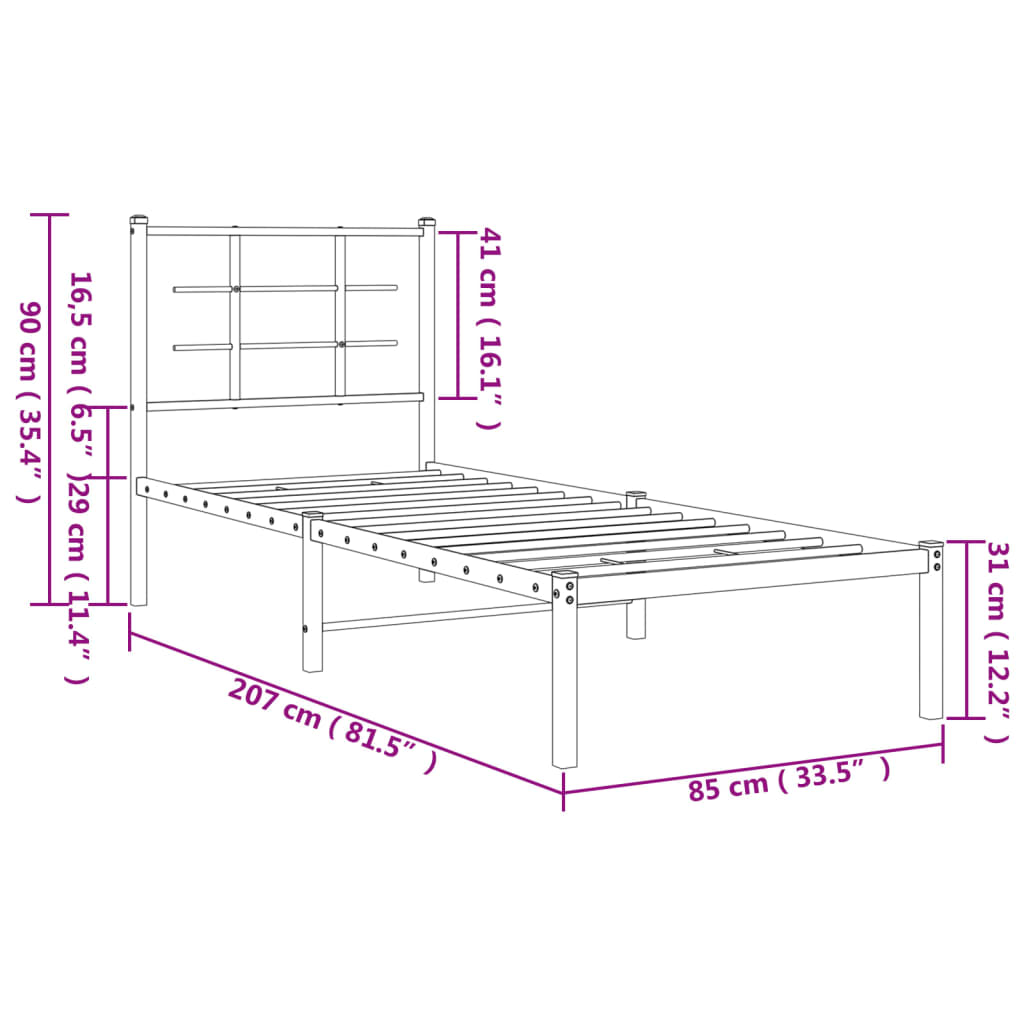 Sängram med huvudgavel metall vit 80x200 cm