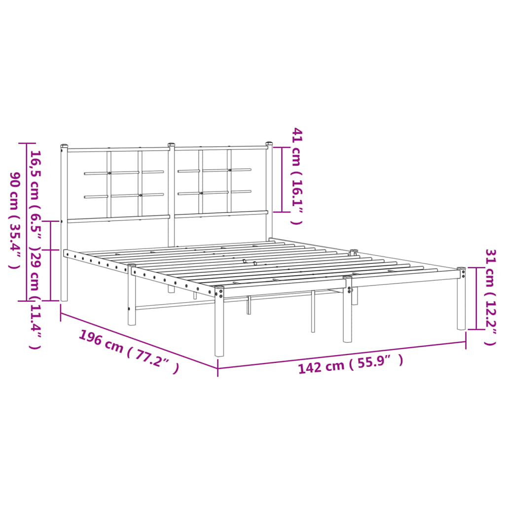 Sängram med huvudgavel metall vit 135x190 cm