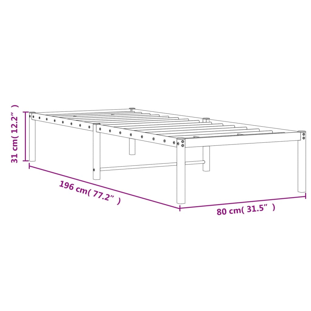 Sängram metall vit 75x190 cm