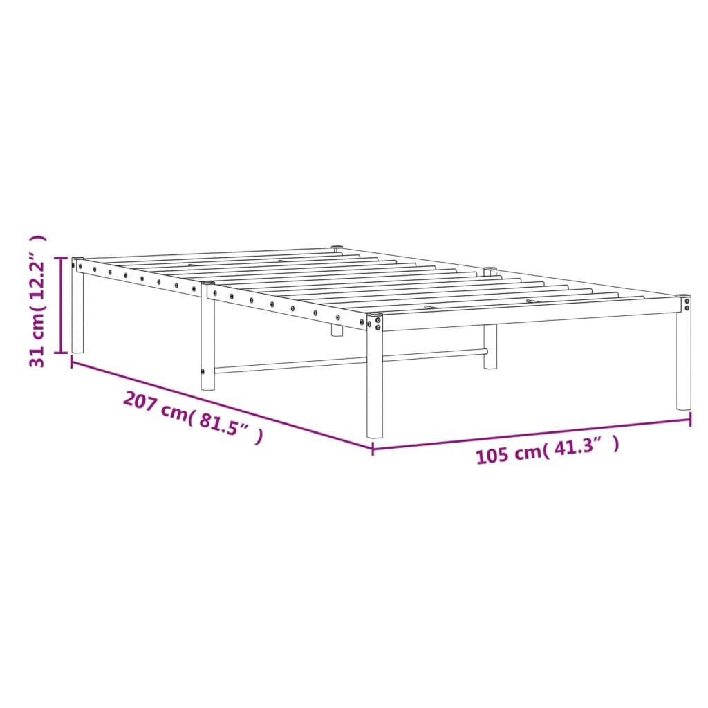 Sängram metall vit 100x200 cm