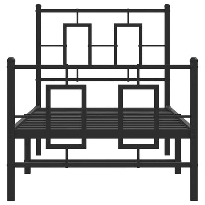 Sängram med huvudgavel och fotgavel svart metall 75x190 cm