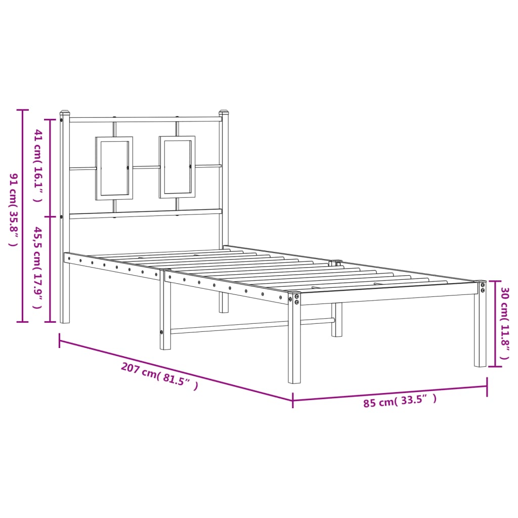 Sängram med huvudgavel metall vit 80x200 cm