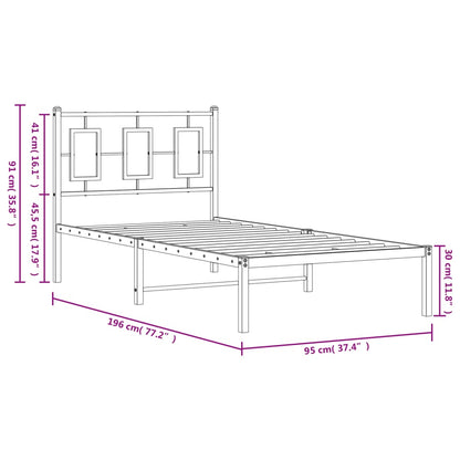 Sängram med huvudgavel metall vit 90x190 cm