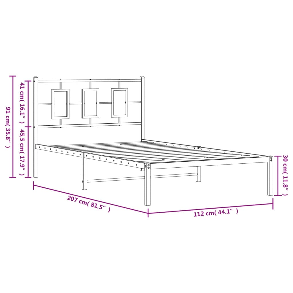 Sängram med huvudgavel metall vit 107x203 cm