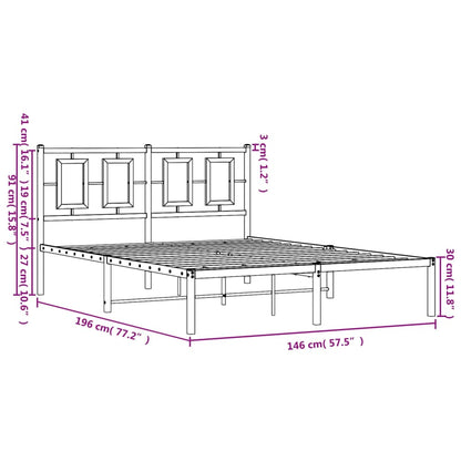 Sängram med huvudgavel metall vit 140x190 cm