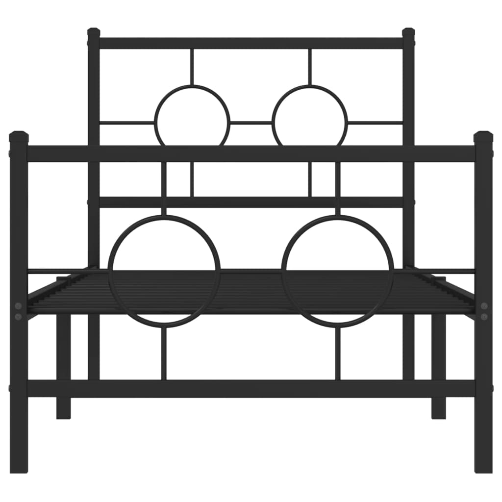 Sängram med huvudgavel och fotgavel svart metall 75x190 cm