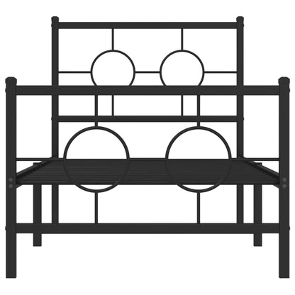 Sängram med huvudgavel och fotgavel svart metall 75x190 cm