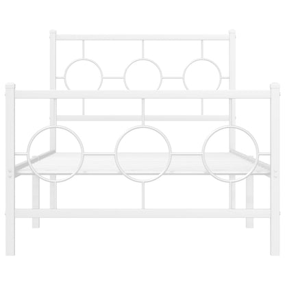 Sängram med huvudgavel och fotgavel vit metall 90x200 cm