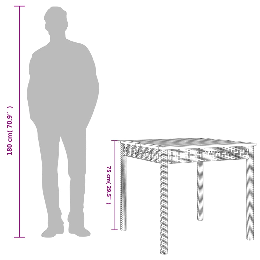 Trädgårdsbord svart 80x80x75 cm konstrotting akaciaträ