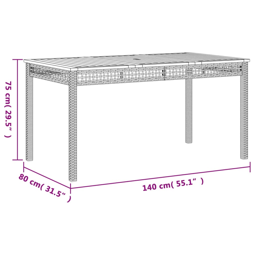 Trädgårdsbord svart 140x80x75 cm konstrotting akaciaträ