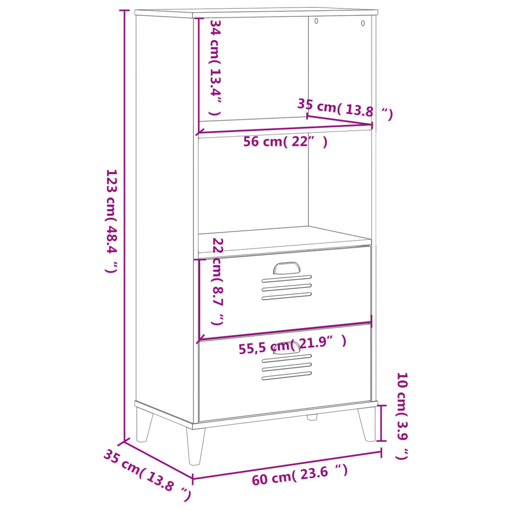 Bokhylla VIGO vit 60x35x123 cm konstruerat trä