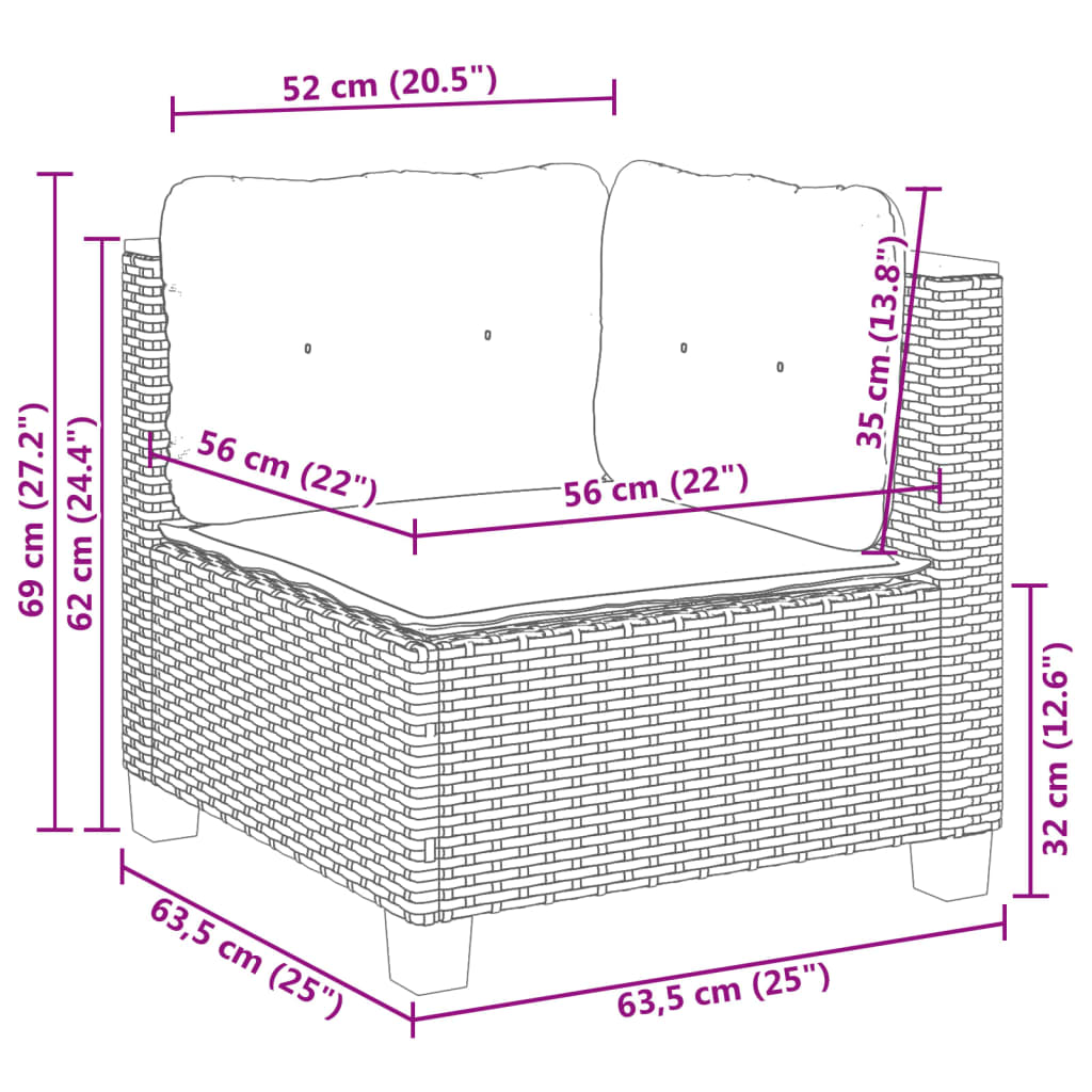 Soffa hörnsektion för trädgården med dynor beige konstrotting