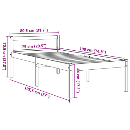 Sängram vaxad brun 75x190 cm massiv furu