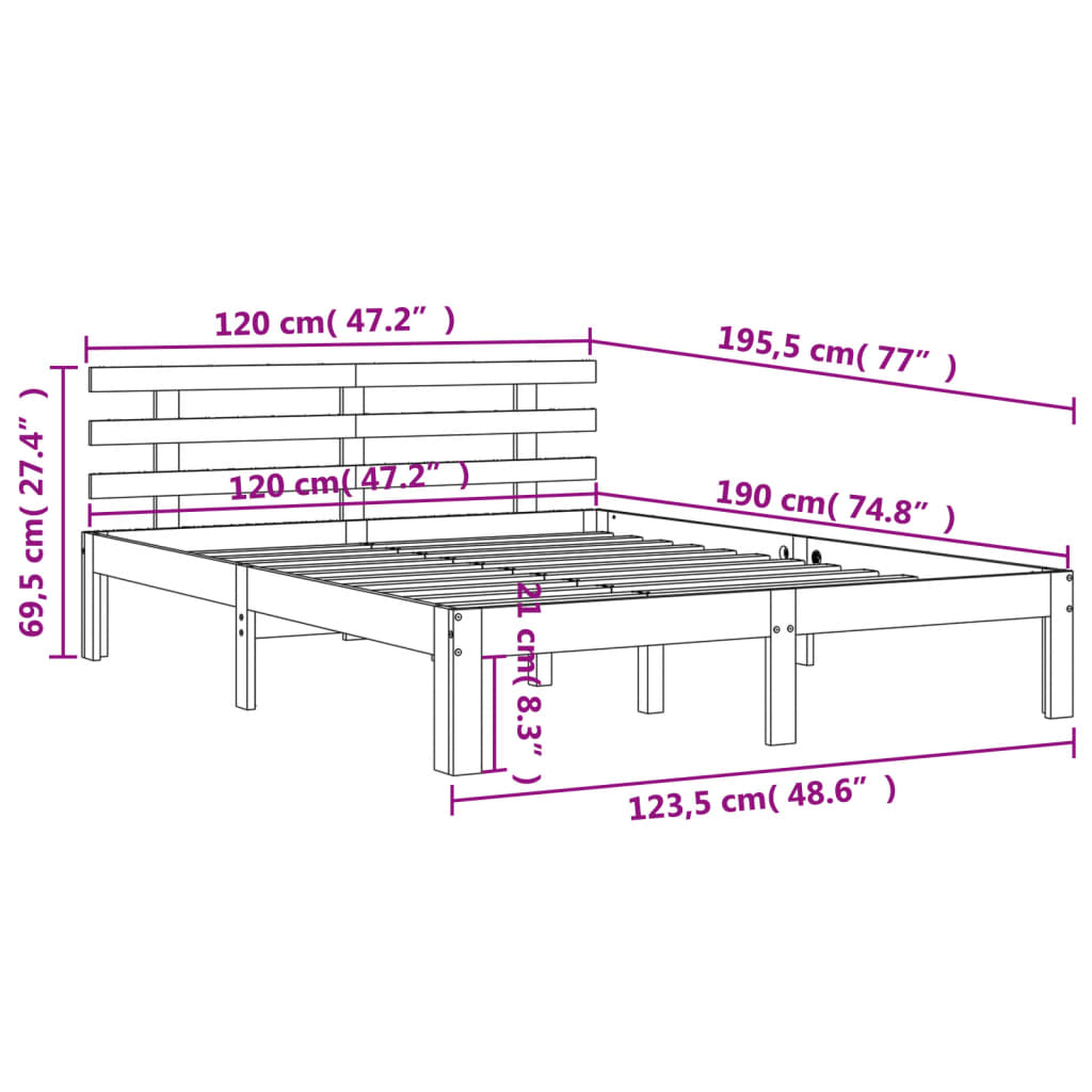 Sängram utan madrass vaxbrun 120x190 cm massiv furu