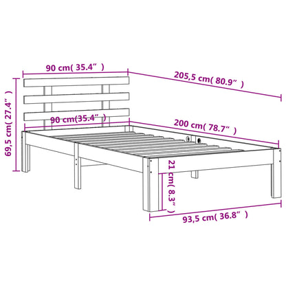 Sängram utan madrass vaxad brun 90x200 cm massiv furu