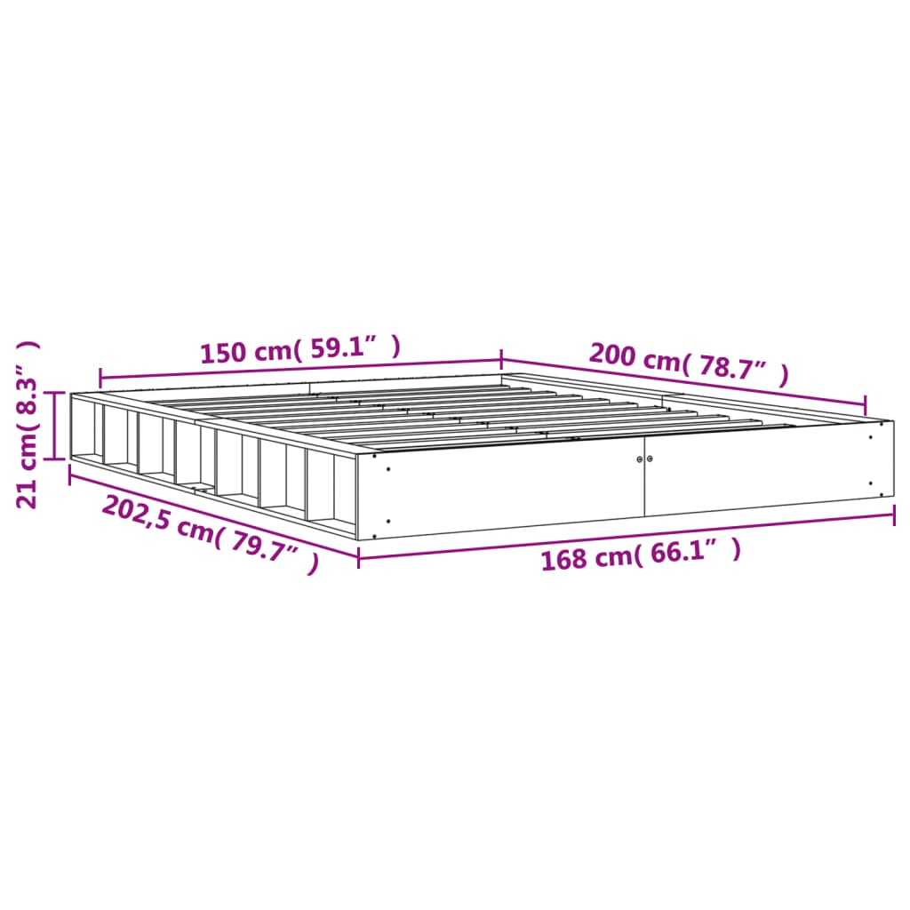 Sängram utan madrass vaxbrun 150x200 cm massiv furu