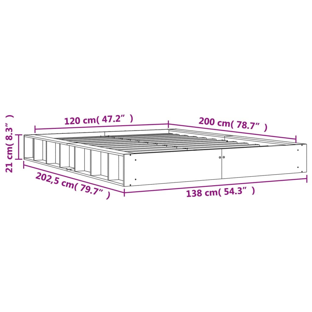 Sängram utan madrass vaxbrun 120x200 cm massiv furu