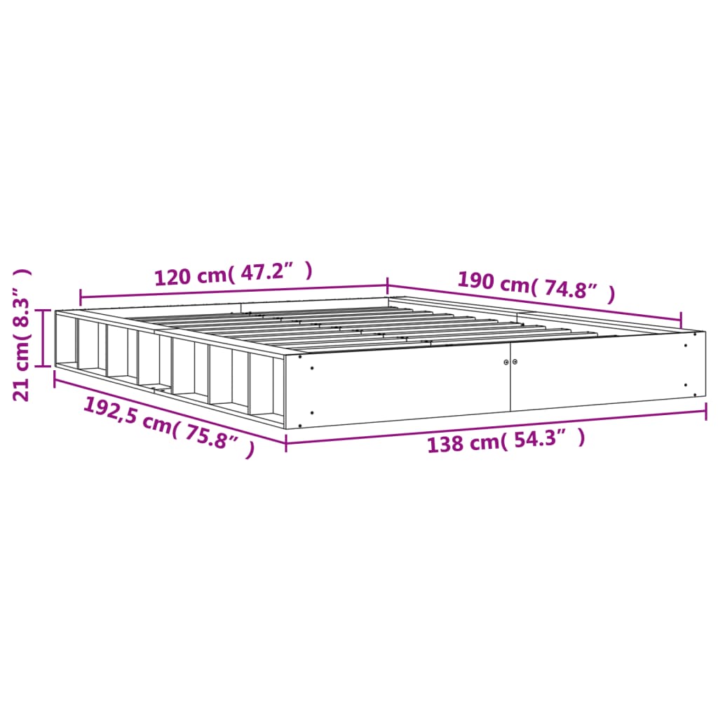 Sängram utan madrass vaxbrun 120x190 cm massiv furu