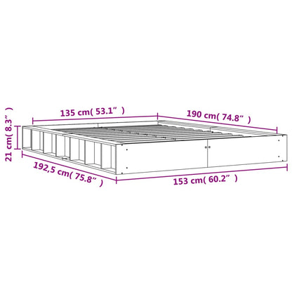 Sängram utan madrass vaxbrun 135x190 cm massiv furu