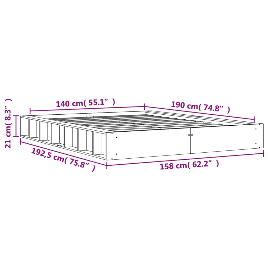 Sängram utan madrass vaxbrun 140x190 cm massiv furu