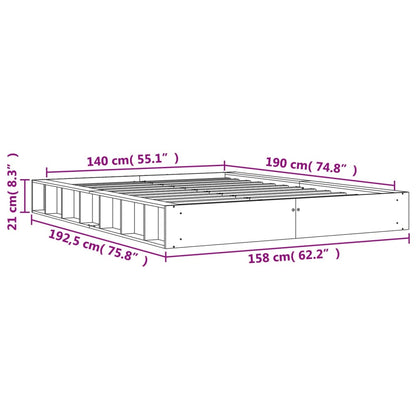 Sängram utan madrass vaxbrun 140x190 cm massiv furu