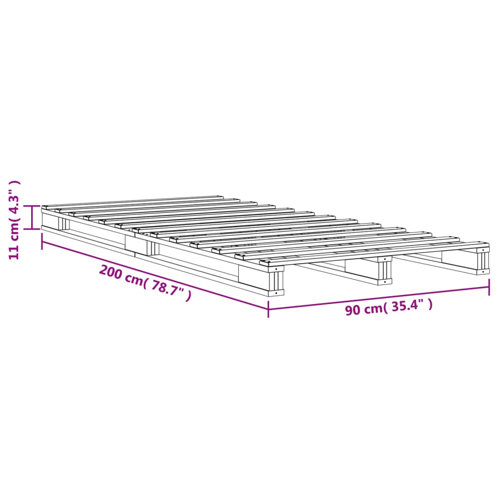 Pallsäng vaxbrun 90x200 cm massiv furu