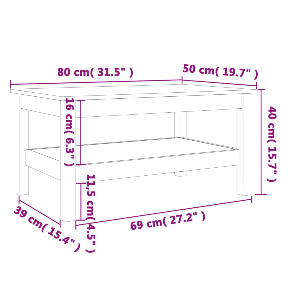 Soffbord vaxbrun 80x50x40 cm massiv furu