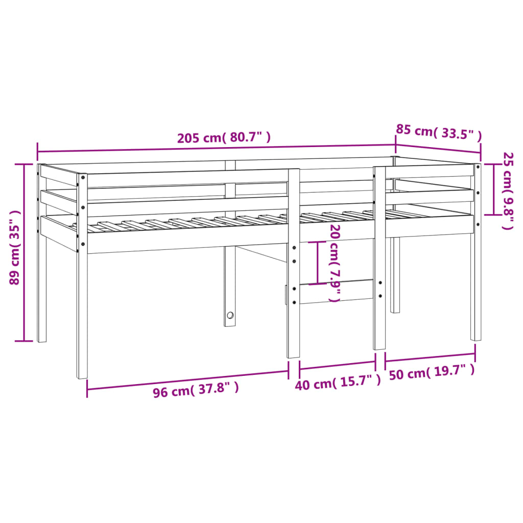 Hög säng vaxad brun 80x200 cm massiv furu