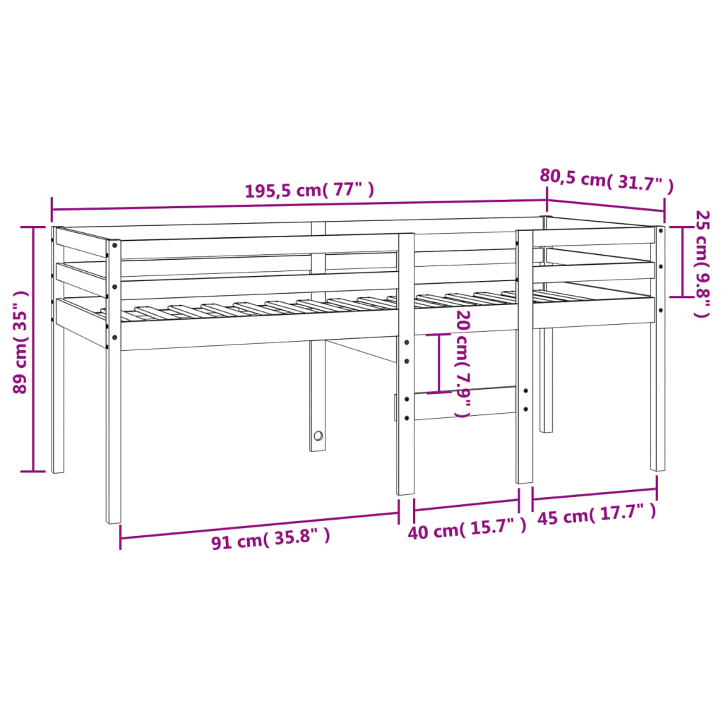 Hög säng vaxad brun 75x190 cm massiv furu