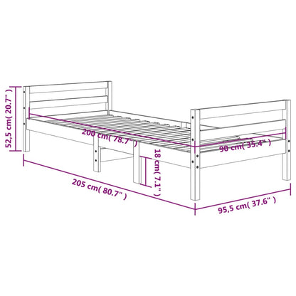 Sängram utan madrass vaxad brun 90x200 cm massiv furu