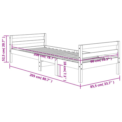 Sängram utan madrass vaxbrun 80x200 cm massiv furu