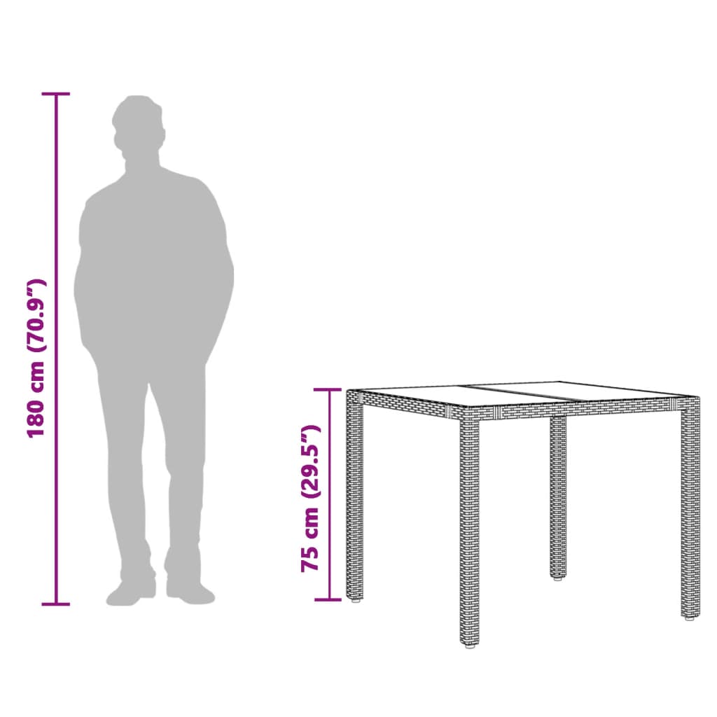 Trädgårdsbord med glasskiva svart 90x90x75 cm konstrotting