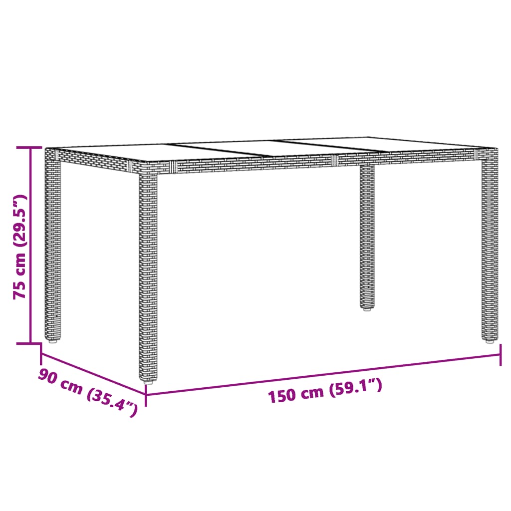 Trädgårdsbord med glasskiva svart 150x90x75 cm konstrotting