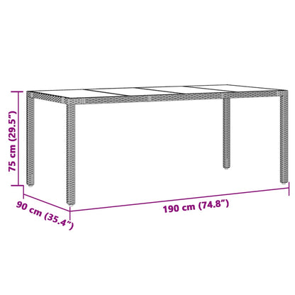 Trädgårdsbord med glasskiva svart 190x90x75 cm konstrotting