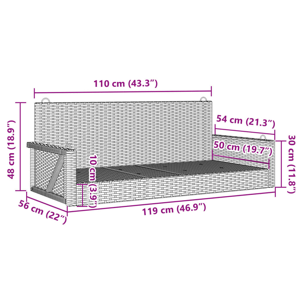 Gungbänk svart 119x56x48 cm konstrotting