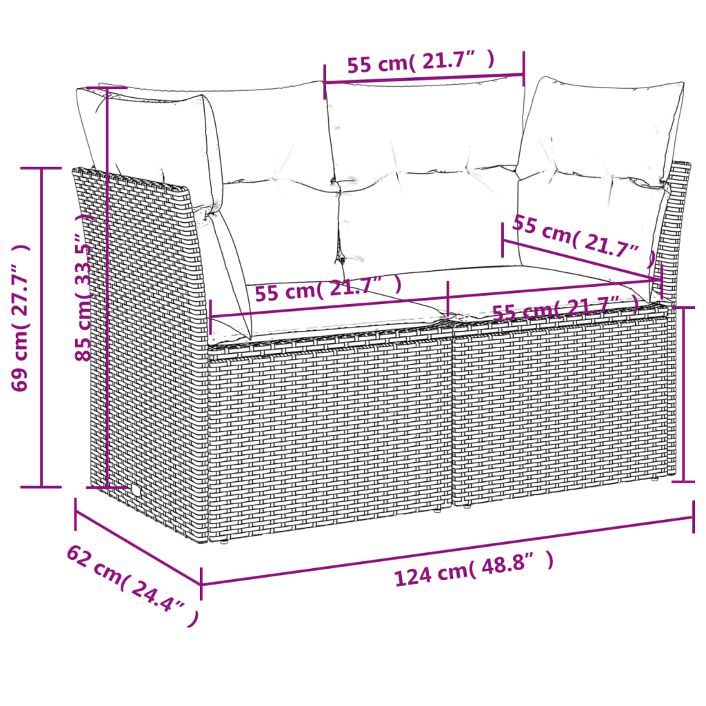 Trädgårdssoffa 2-sits med dynor konstrotting beige