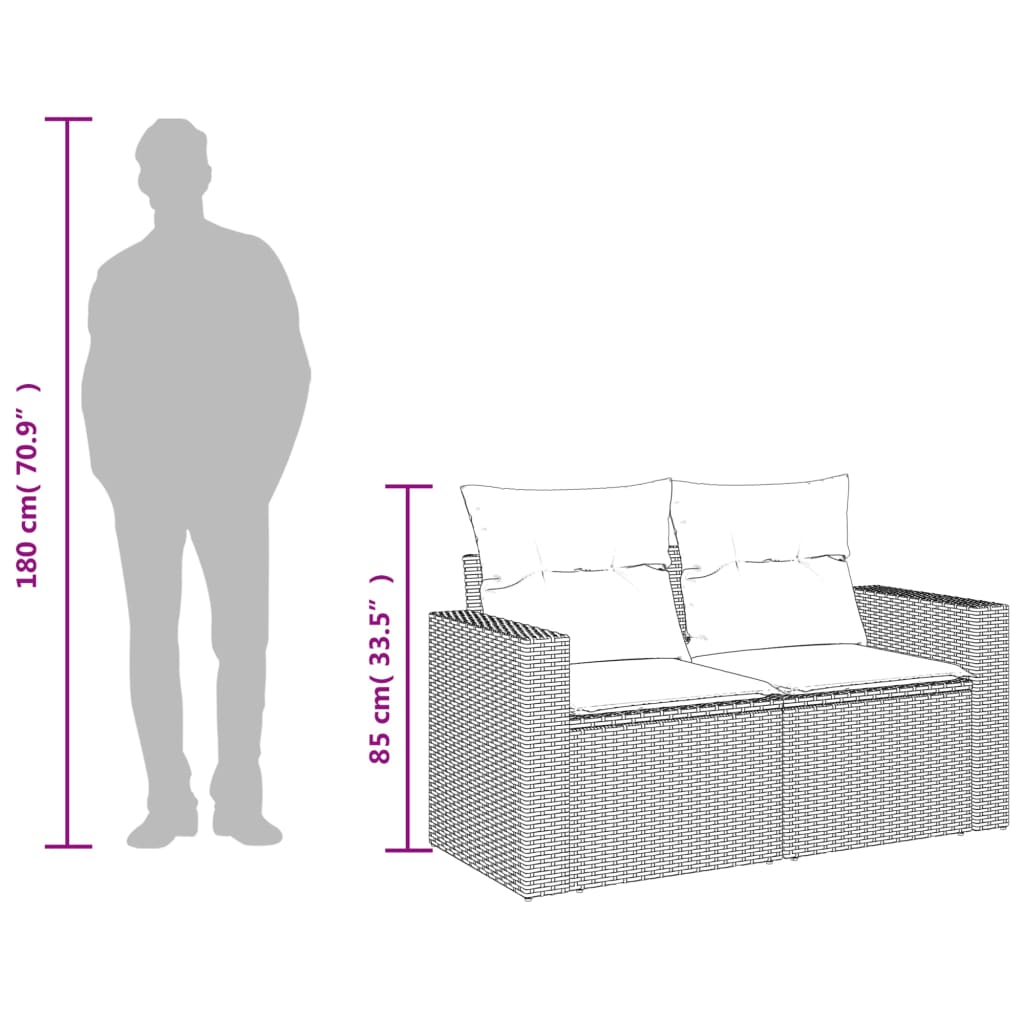 Trädgårdssoffa 3-sits med dynor konstrotting brun