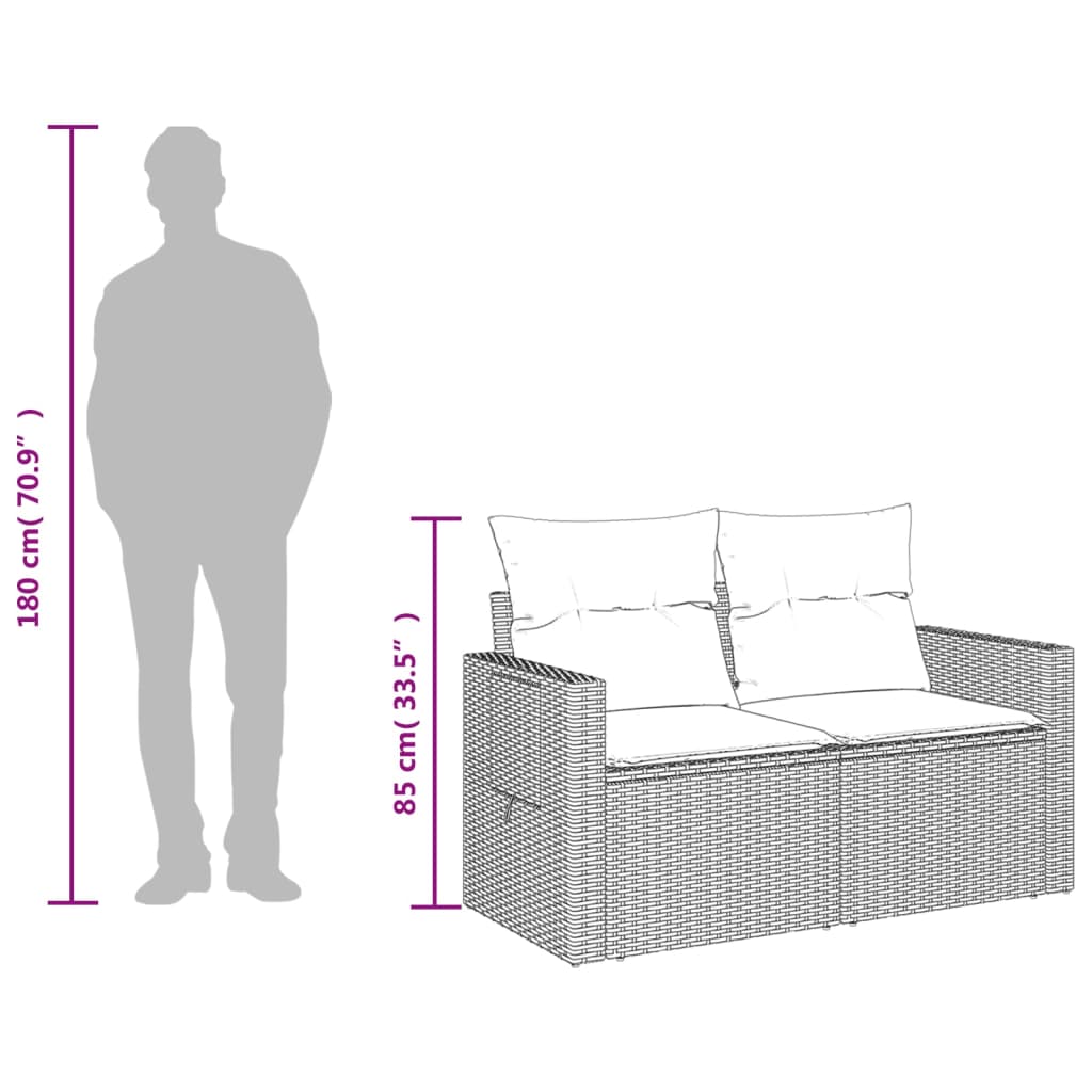 Trädgårdssoffa 3-sits med dynor konstrotting brun