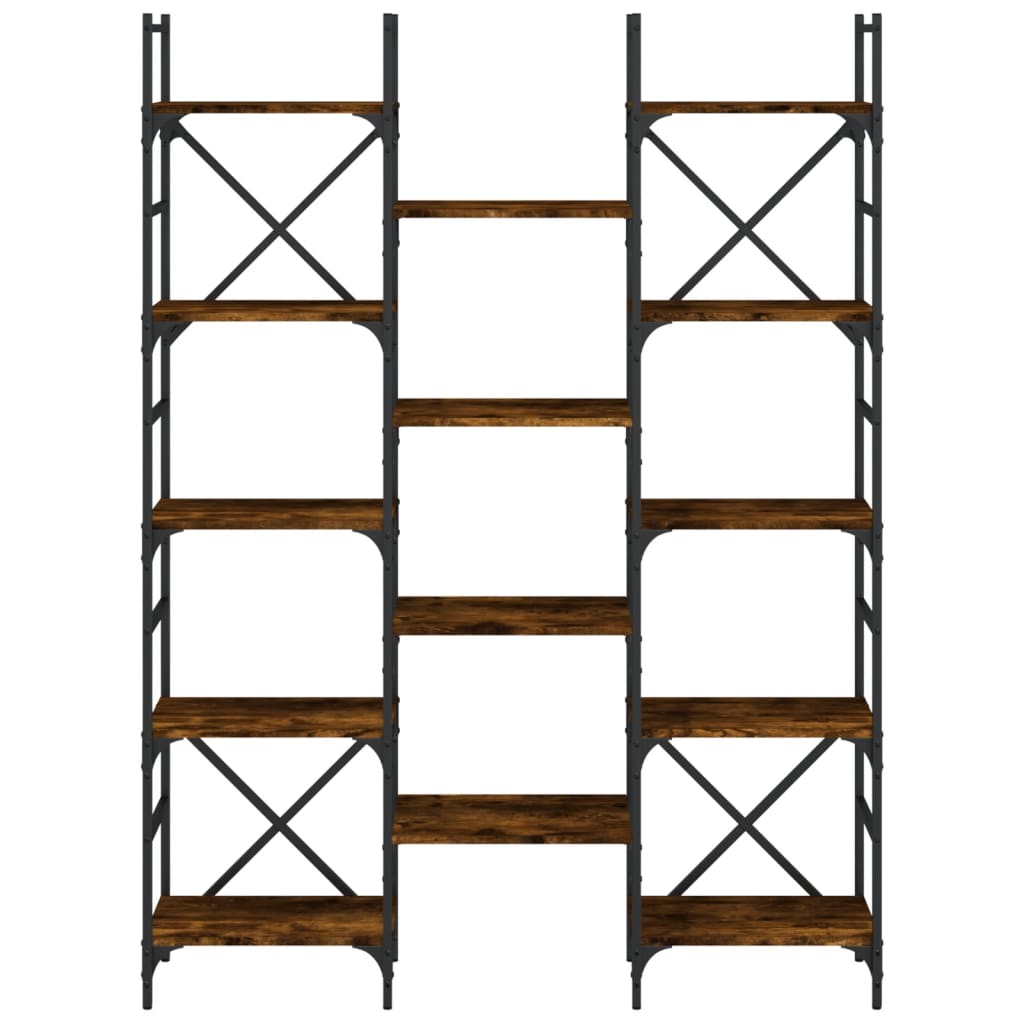 Bokhylla rökfärgad ek 127,5x28,5x172,5 cm konstruerat trä